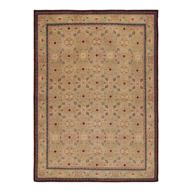 Oversized Antique Savonnerie Rug in Brown With Floral Patterns, From Rug & Kilim For Sale
