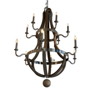 Restoration Hardware Twelve Light Wine Barrel Chandelier For Sale