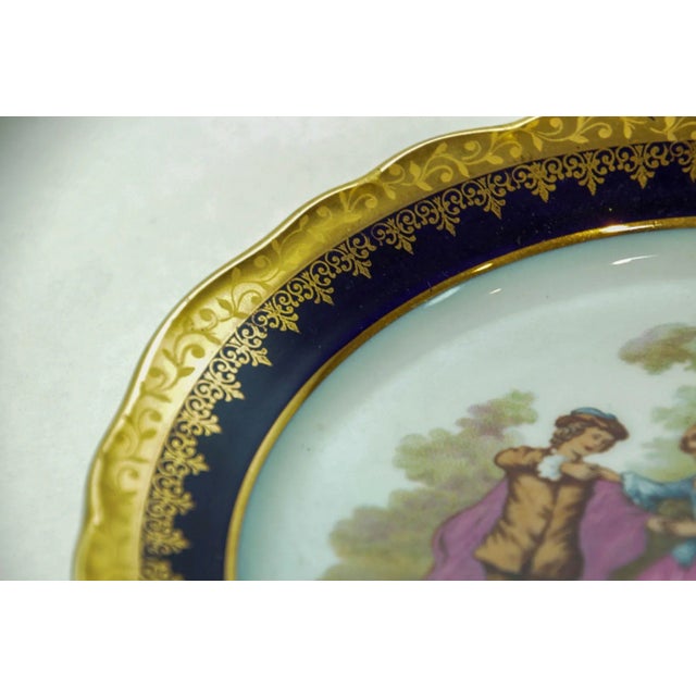 Mid 20th Century Limoges Fine Porcelain Plate Hand Painted With French Fragonard Romantic Scene For Sale - Image 5 of 7