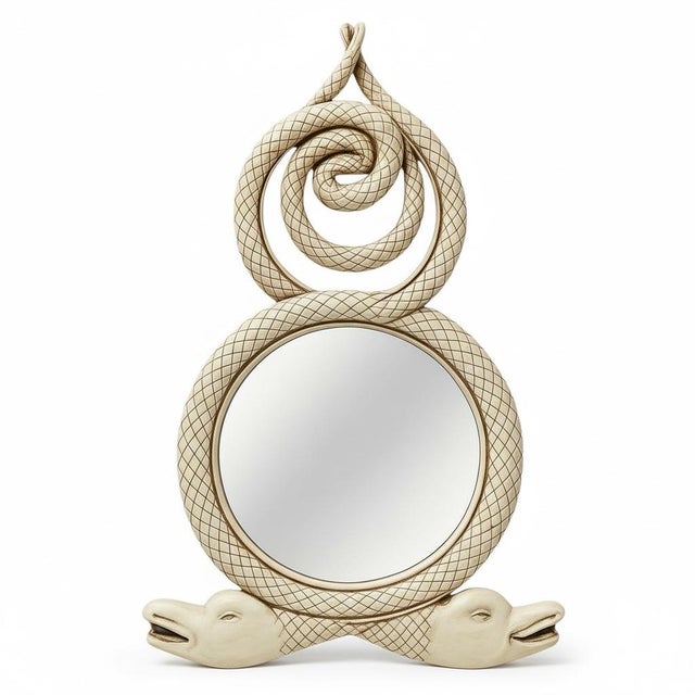 1980s Large Hollywood Regency Style Painted Carved Wood Dolphin Grotto Wall Mirror For Sale - Image 5 of 6