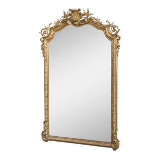 Large 19th Century French Baroque Style Carved Giltwood Beveled Mirror For Sale