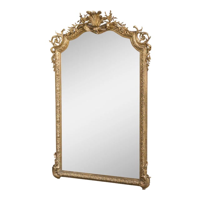 Large 19th Century French Baroque Style Carved Giltwood Beveled Mirror For Sale