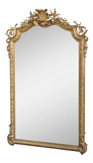 Large 19th Century French Baroque Style Carved Giltwood Beveled Mirror