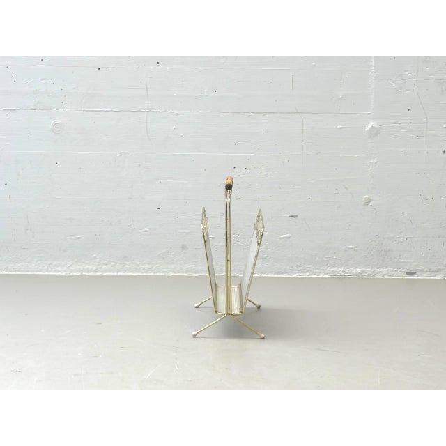 Mid-Century Modern Vintage Metal Newspaper Holder with Wooden Handle, 1950s For Sale - Image 3 of 11