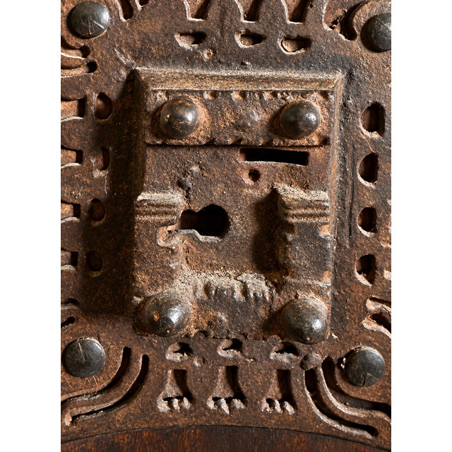 17th Century Spanish Baroque Wrought Iron Architectural Lock on Timber Panel For Sale In Chicago - Image 6 of 18