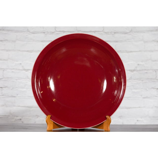 Ceramic Chinese Vintage Large Porcelain Platter with Oxblood Color For Sale - Image 7 of 13
