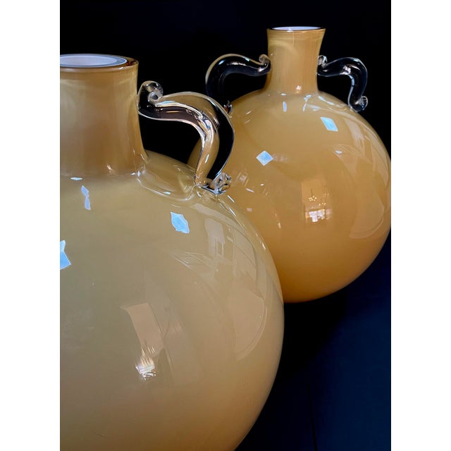 Glass Massive Pair of Murano Hand-Blown Art Glass Double-Handled Urns For Sale - Image 7 of 10
