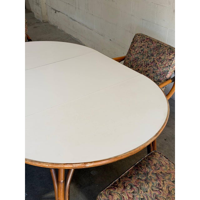 Outdoor Rattan Dining Set With Extension Round Table and 4 Swivel Chairs Mid-Century Modern 1970s For Sale In Los Angeles - Image 6 of 12
