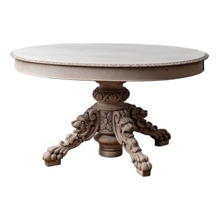 Carved Oak Oval Table, Lion Mask Pedestal, France, 19th Century For Sale