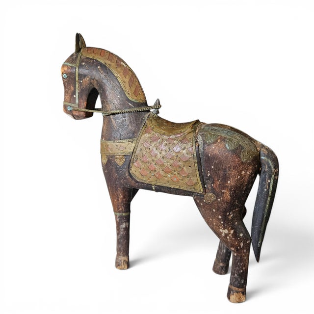 Indian Vintage Anglo-Indian Brass Clad Marwari Horse Sculpture For Sale - Image 3 of 18