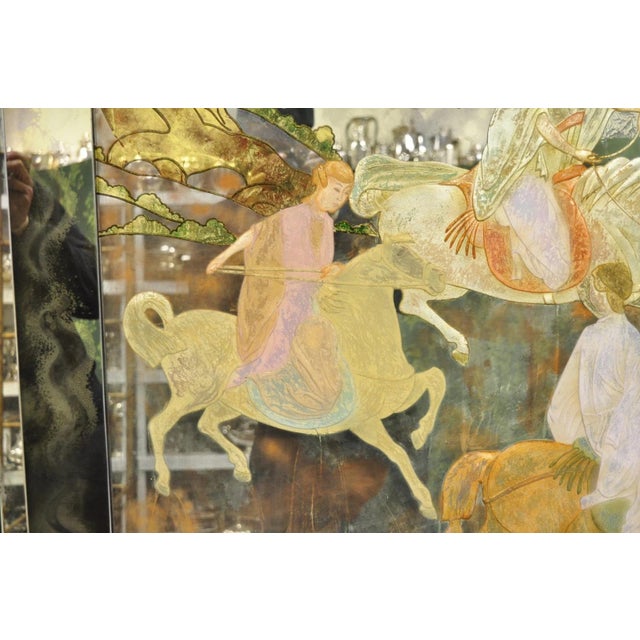 Mid 20th Century Vintage Chinoiserie Orientalist Verre Eglomise Smoked Glass Figural Wall Mirror For Sale - Image 5 of 16