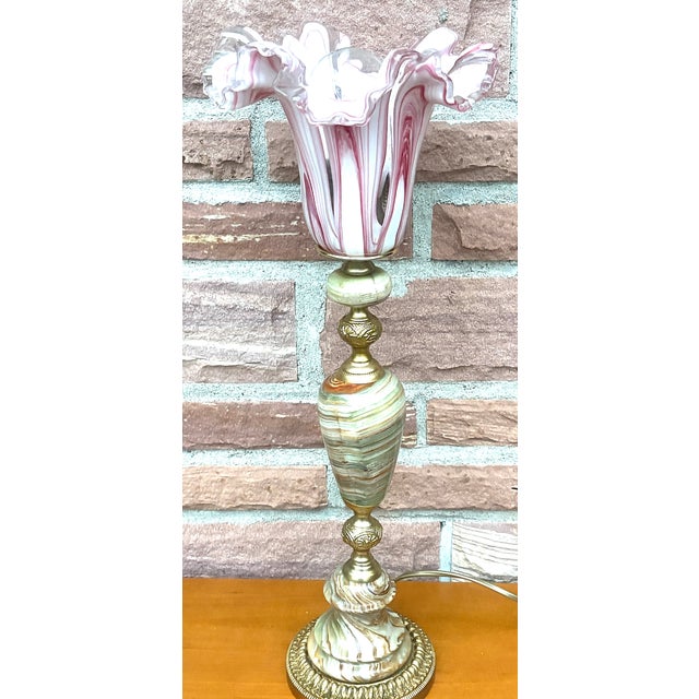 Vintage Brass and Onyx Glass Shade Table Lamp, 1960s, in Very Good conditions. Designed 1960 to 1969 I have official proof...