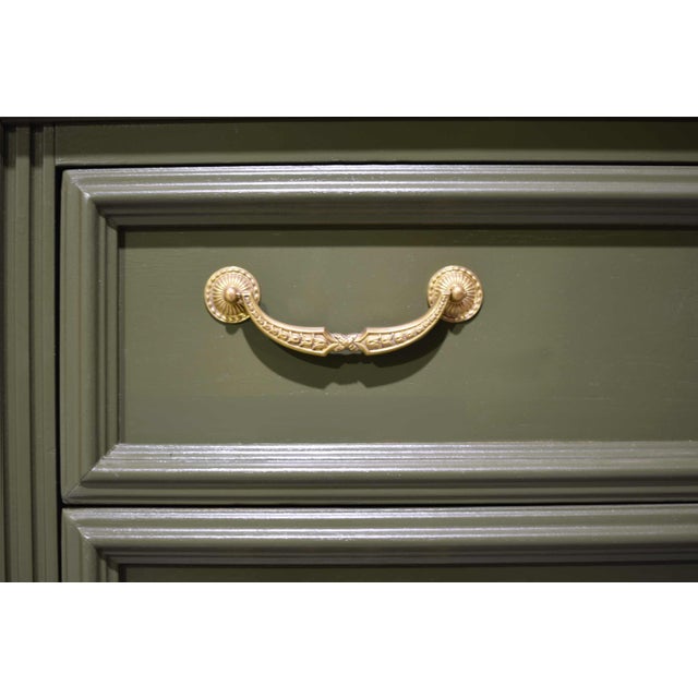 Mid Century Transitional Highboy Dresser in Olive Green - Newly Painted For Sale - Image 9 of 14