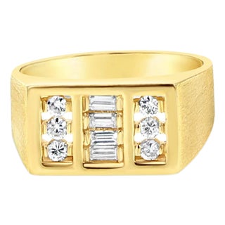 Three Row Diamond Statement Ring 14k Yellow Gold, Size 8 For Sale