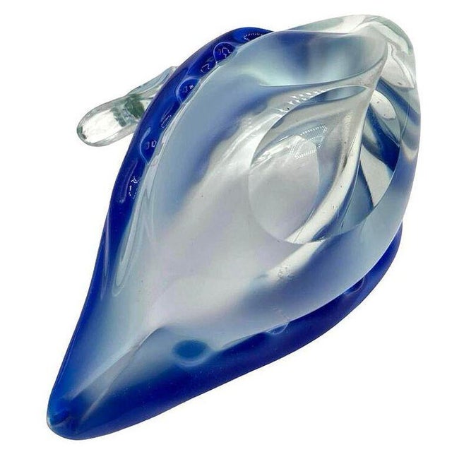 1970s 1970s Hand Blown Blue & Transparent Art Glass Swan Ring Tray For Sale - Image 5 of 7