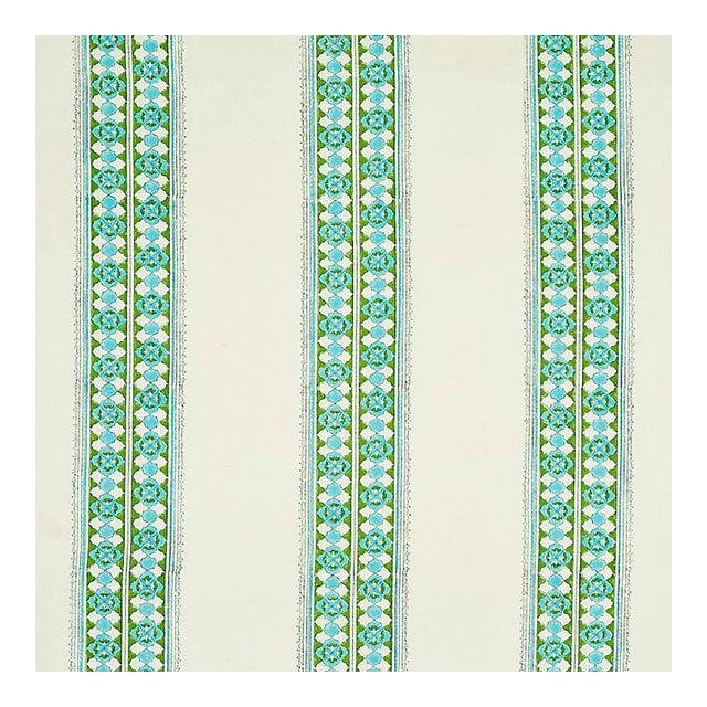 Schumacher Amira Hand Blocked Print Fabric in Leaf For Sale
