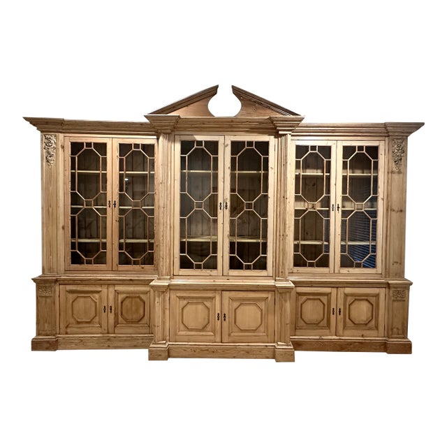 Late 19th Century English Georgian Style Breakfront Pine Library Bookcase For Sale