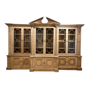Late 19th Century English Georgian Style Breakfront Pine Library Bookcase