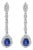 18K White Gold 1 3/5 Cttw Diamond and 7X5 MM Pear Shaped Blue Sapphire 1 1/3 Inch Drop and Dangle Halo Earrings (G-H Color, VS1-VS2 Clarity) For Sale