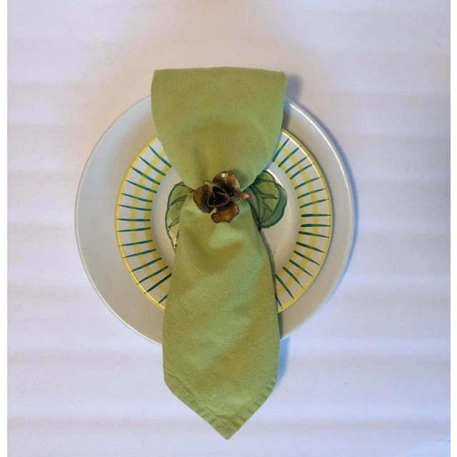 Hollywood Regency Vintage Italian Tole Rose Napkin Rings - Set of 6 For Sale - Image 3 of 11