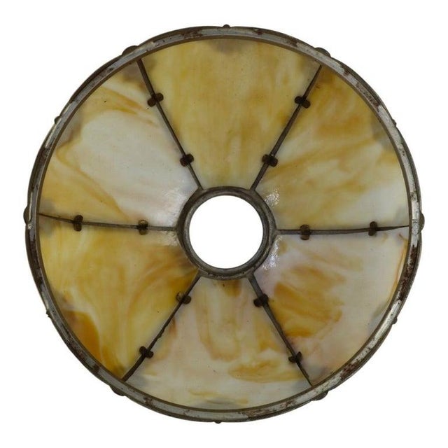 1920s Arts & Crafts Era Bradley & Hubbard Style 6-Panel Slag Glass Lamp For Sale - Image 14 of 14