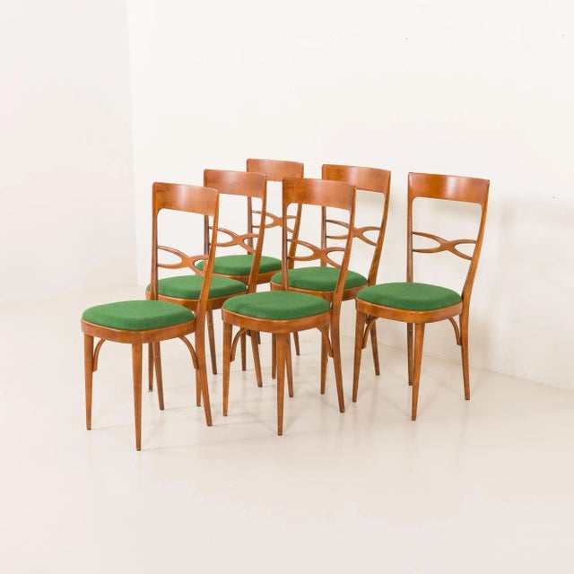 Mid-Century Modern Mid-Century Modern Italian Chairs in Walnut and Wool, 1950s, Set of 6 For Sale - Image 3 of 18