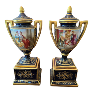 Antique Royal Vienna Signed and Marked Urns- a Pair