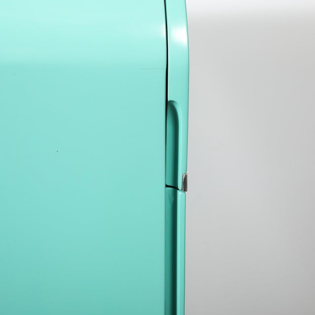 Robin's Egg Blue Art Deco Robin's Egg Blue Lacquer & Brushed Aluminum High Chest by Donald Deskey For Sale - Image 8 of 12