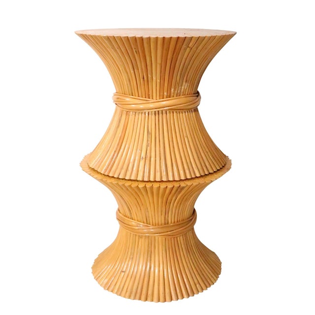 Chic pair of sheaf of wheat form bamboo end, or side, tables by McGuire. The bases are in very good, clean, ready tlo uise...