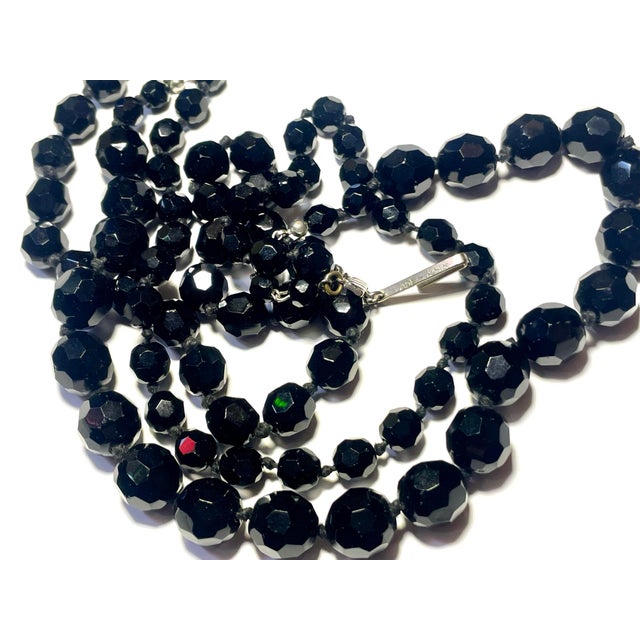 1930s 1930s Made in Austria Black Faceted Glass (French Jet) Three Strand Necklace For Sale - Image 5 of 7