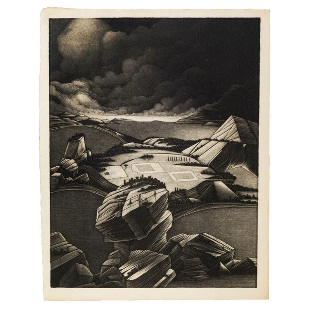 Image dimensions: 28.8 x 22.2 cm. Desolate Landscape is a mezzotint realized by Michel EstÈbe in the second half of the XX...