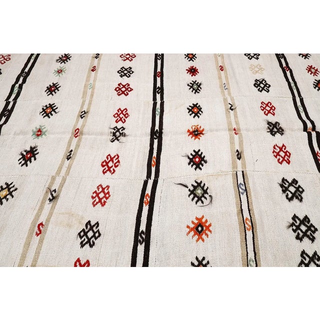 Mid 20th Century Embroidered Vintage Turkish Hemp Kilim For Sale - Image 4 of 7