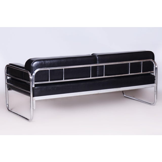 Bauhaus Sofa in Chrome & Leather attributed to Vichr a Spol, Czech, 1930s For Sale - Image 14 of 14
