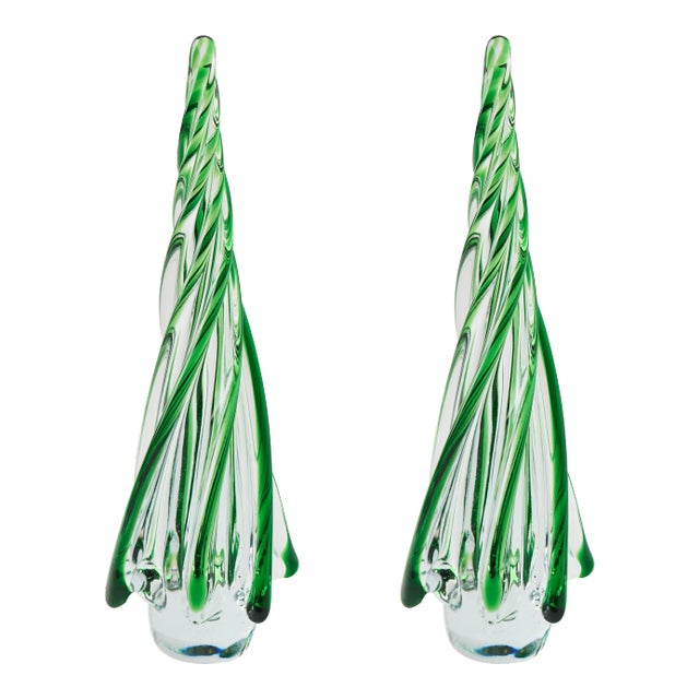 Holiday Glass Tree Green & Clear, Large - Set of 2 For Sale
