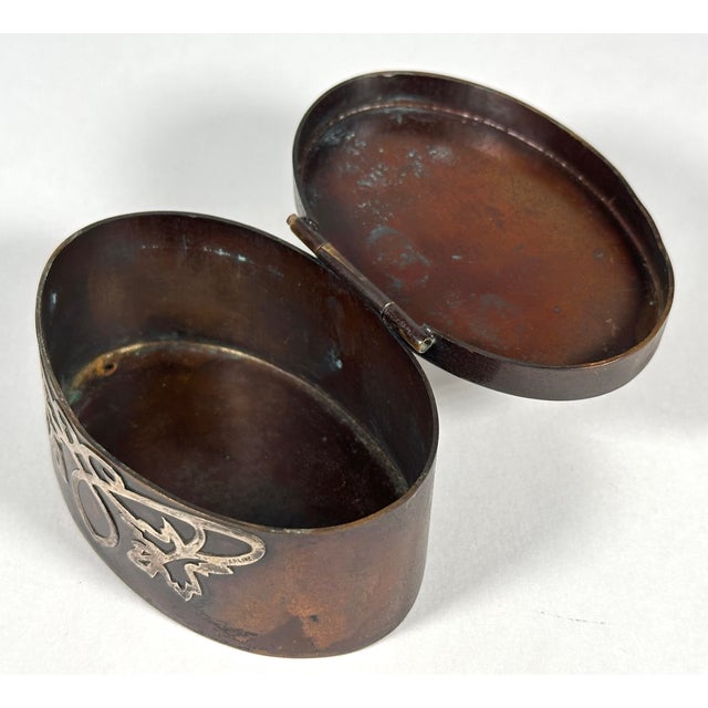 Arts & Crafts Heintz Silver Overlay Bronze Stamp Box For Sale - Image 9 of 14