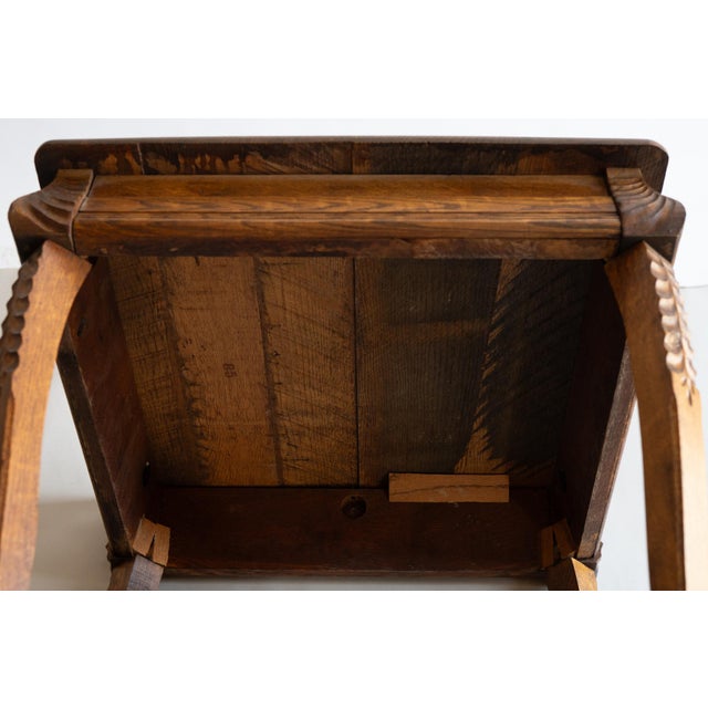 Wood Antique Victorian Oak Square Side Parlor Table With Shelf For Sale - Image 7 of 9
