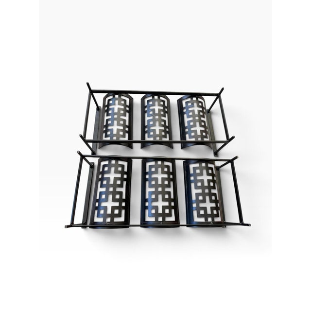 Metal Vintage Mid-Century Modern Stackable Red & Black Geometric Metal Wine Rack For Sale - Image 7 of 7