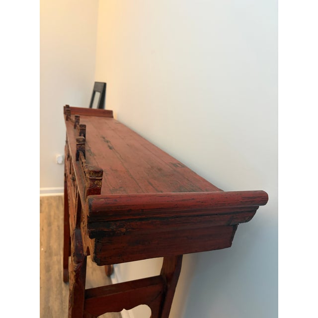 Wood Handmade Chinese, Red Carved Altar For Sale - Image 7 of 9