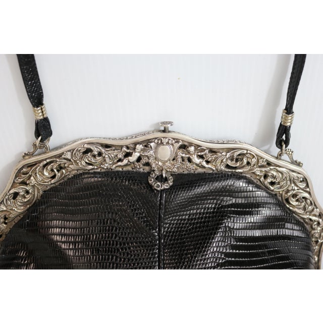 Antique 1905 Gorham Sterling Silver Cherub Frame Lizard Skin Artisan Handbag For Sale - Image 10 of 12