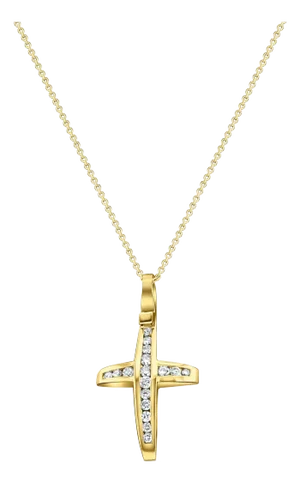 1/2 Carat Channel Set Diamond Cross 14k Yellow Gold