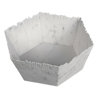 Drap E Hexagonal Decorative Bowl in White Carrara Marble by Bufalini Marmi For Sale