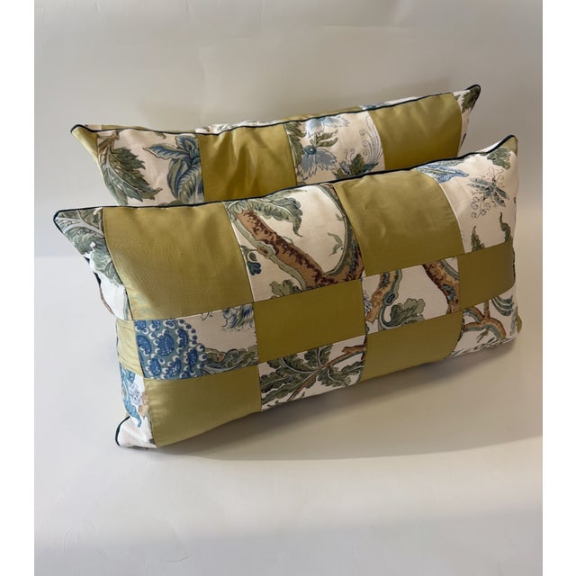 American Silk & Linen Patchwork Pillows For Sale - Image 3 of 3