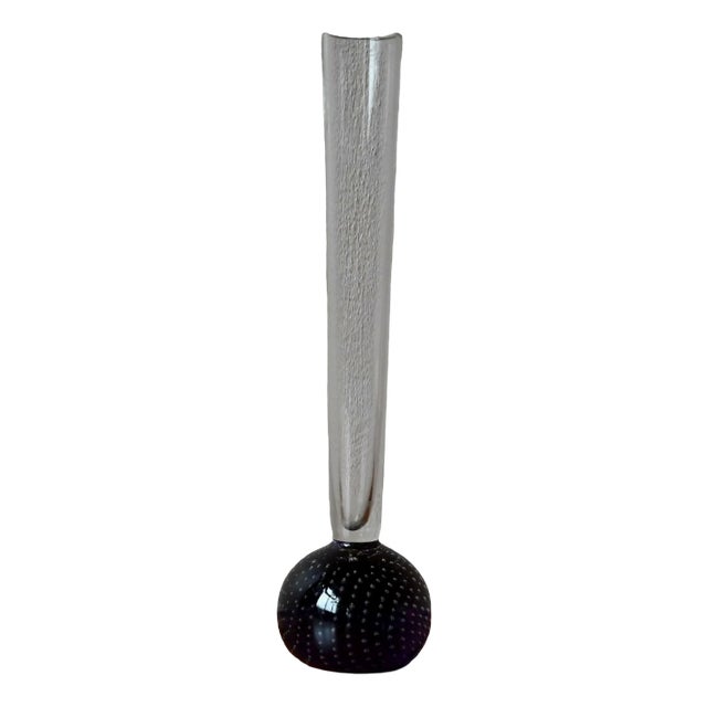 Murano Glass Bubbly Vase with Purple Accents, 1970s For Sale