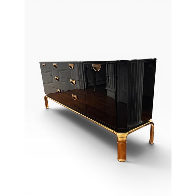1970s 1970s John Widdicomb Black Lacquered Credenza With Brass Hardware For Sale - Image 5 of 14