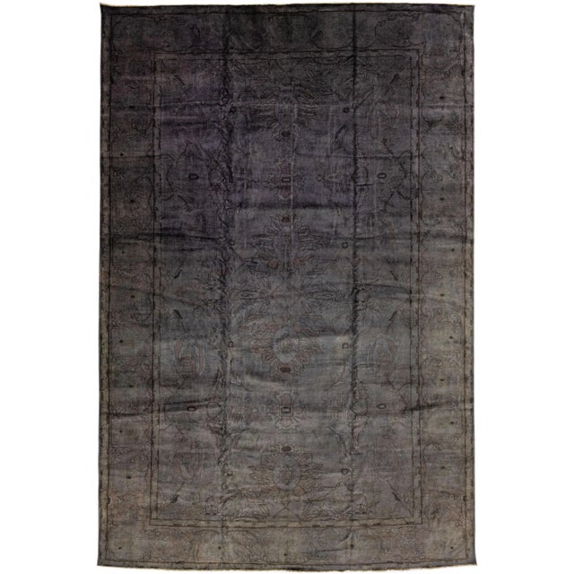 Textile 2020s Modern Overdyed Gray Handmade Floral Oversize Wool Rug For Sale - Image 7 of 7