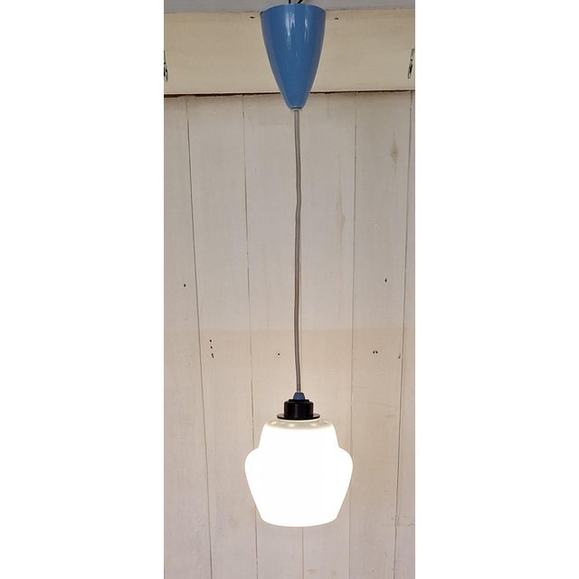 Glass Vintage Ceiling Lamp with White Glass Shade on Black Plastic Mount, 1970s For Sale - Image 7 of 7