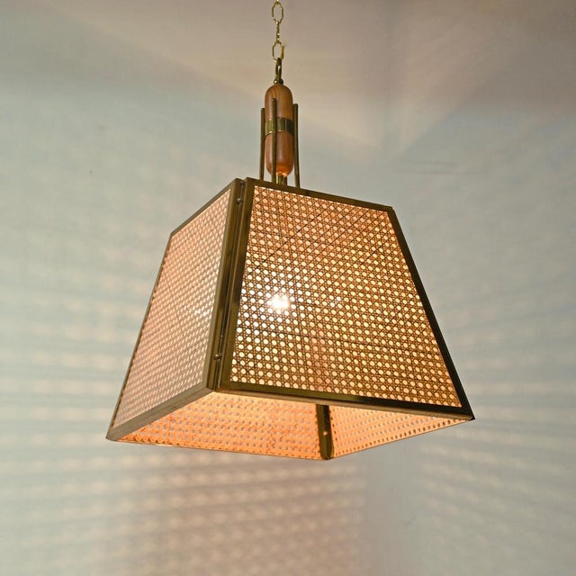 Mid-Century Italian Pendant in Gilt Metal, Straw and Giass, 1970s For Sale - Image 11 of 16
