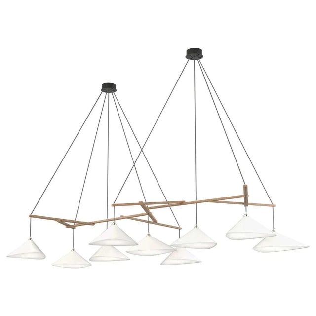 Wood Monumental Daniel Becker 'Emily 7' Chandelier in Brass With Oak for Moss Objects For Sale - Image 7 of 12
