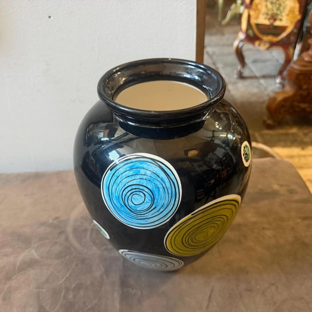 1953 Gio Ponti Style Mid-Century Modern Hand-Painted Majolica Vase by Schramberg For Sale - Image 11 of 12