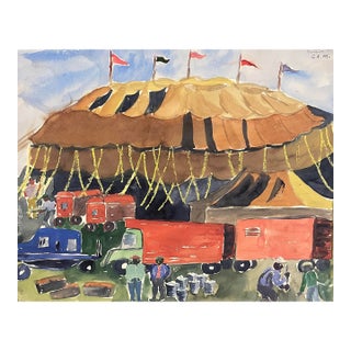 1951 Traveling Circus Painting by Matthews For Sale
